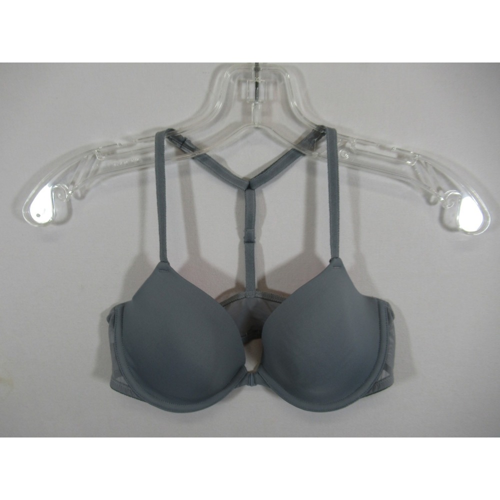 Victoria's Secret PINK Demi Bra 34C Gray Underwire Front Close T-Strap